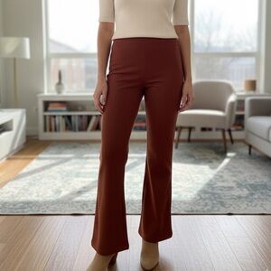 Faux Leather Flare Pants High Waist Stretchy Side Zip Terracotta Size M
